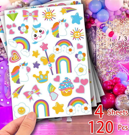 118Pcs Unicorn Temporary Tattoo- 4 Sheet Unicorn Temporary Tattoos fot Birthday Party Favor Decorations Supplies Gifts Unicorns Glitter Temporary Tattoos
