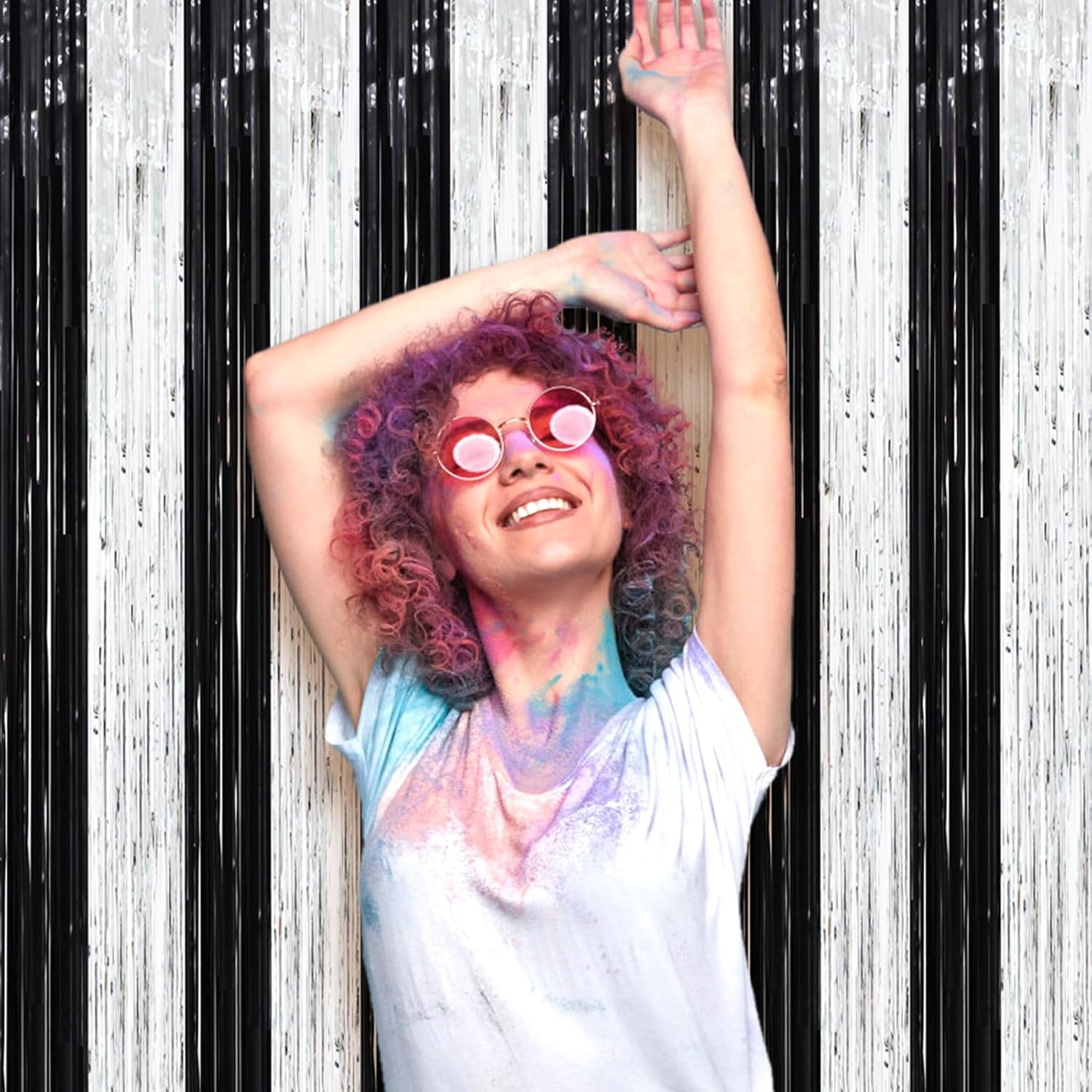 Voircoloria 3 Pack 3.3x8.2 Feet Gold Foil Fringe Backdrop Curtains, Tinsel Streamers, Fringe Backdrop for 2025 New Years Eve, Graduation, Birthday, Baby Shower, Gender Reveal, Disco Party - Colors B