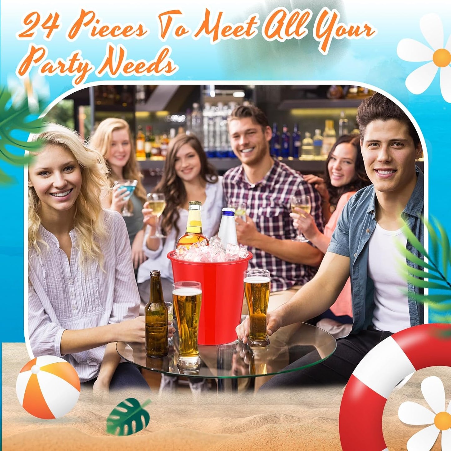 Layhit 24 Pcs Plastic Ice Buckets for Parties 3 Liters Wine Bucket Portable Ice Holder Disposable Wine Cooler for Party Wedding Party Beverages Champagne Soda and Beer (Gold)