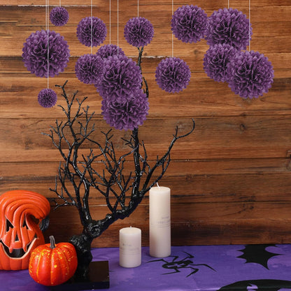 20 PCS Orange Tissue Paper Pom Poms, Tissue Pom Poms Flowers, Sizes of 6", 10", 12", 14" Hanging Paper Flower Ball for Wedding, Birthday, Halloween, Christmas, Baby Shower Party Decor