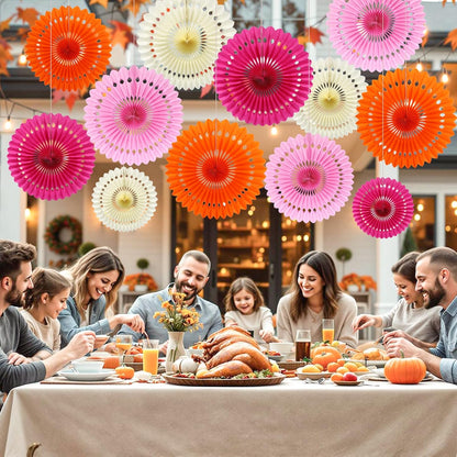 BestoFun 12PCS Paper Fans Hot Pink Party Decorations Tissue Paper Flowers Decorations Hanging Honeycomb Round Paper Fans Decoration for Girl Groovy Birthday Baby Shower Wedding