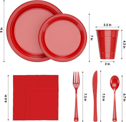 350 Pcs Black Plastic Plates For Party, Black Disposable Plates Set, 50 Of Each 9" Dinner Plate Set, 7" Dessert Plate, Cups, Napkins & Cutlery Plastic Dinnerware Set Exquisite