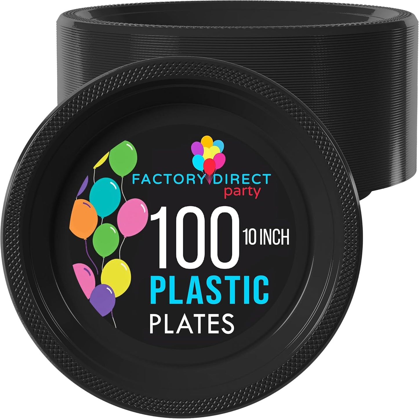 Party Solids Black Plastic Plates For Party 10" Black Disposable Plates For Party Supplies 100 Pcs Plastic Dinnerware Sets Heavy Duty 350 GSM Disposable Dinnerware Set