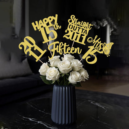15 PCS 50th Birthday Centerpiece Sticks Fifty Happy 50th Straight Outta 1976 Table Flower Centerpieces Sticks Cheers to 50 Floral Decorations for 50th Birthday Party Centerpieces Supplies Black