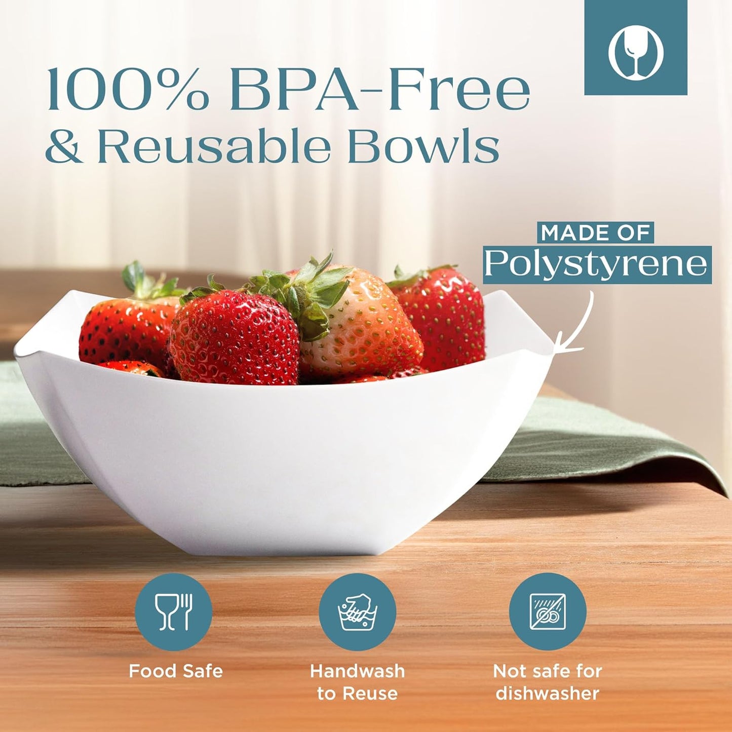 Posh Setting - Clear Plastic Serving Bowls for Party (8oz - 4 Pack) Square, Disposable, Salad & Fruit Bowls for Party Table, Candy Containers for Candy Buffet