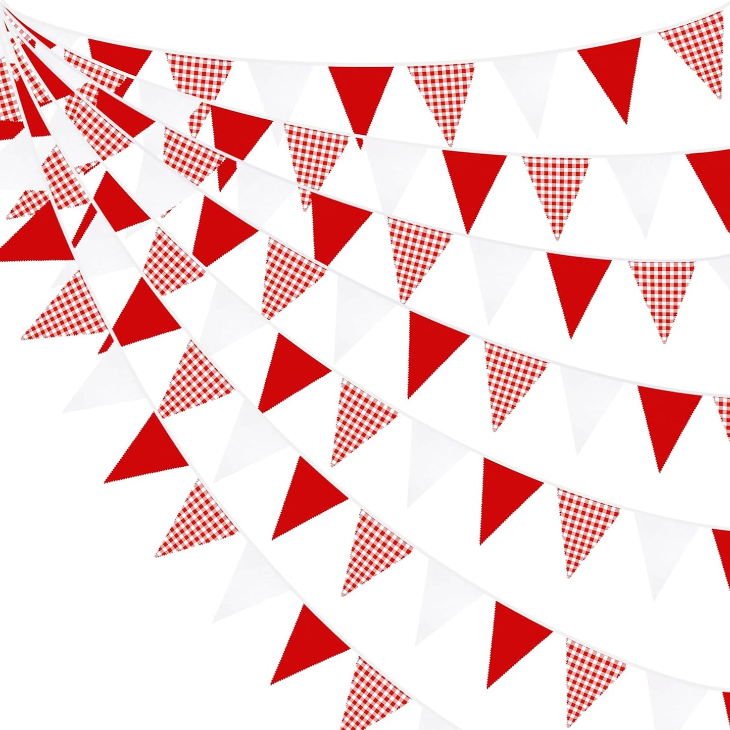 32Ft Dusty Blue Party Decorations Retro Blue Gingham Triangle Banner Flag Pennant Fabric Garland Streamers for Nautical Wedding Birthday Ahoy Achor Bridal Baby Shower Under The Sea Decor Supplies