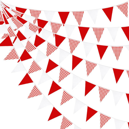 32Ft Dusty Blue Party Decorations Retro Blue Gingham Triangle Banner Flag Pennant Fabric Garland Streamers for Nautical Wedding Birthday Ahoy Achor Bridal Baby Shower Under The Sea Decor Supplies