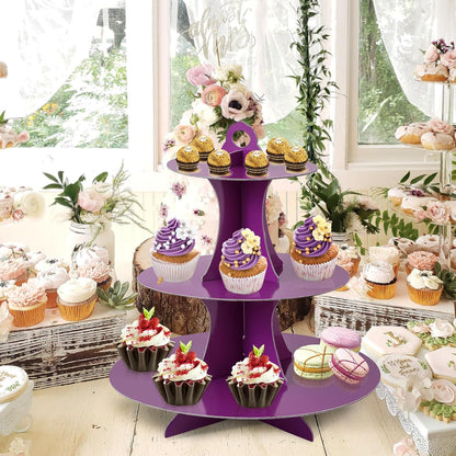 Soleebee 3-Tier Round Cupcake Stand, Cardboard Cupcake Tower, Dessert Cup Cake Stand Tower for Birthday Wedding Party Decoration, Cupcake Tier Stand 1 Set (Hot Pink)