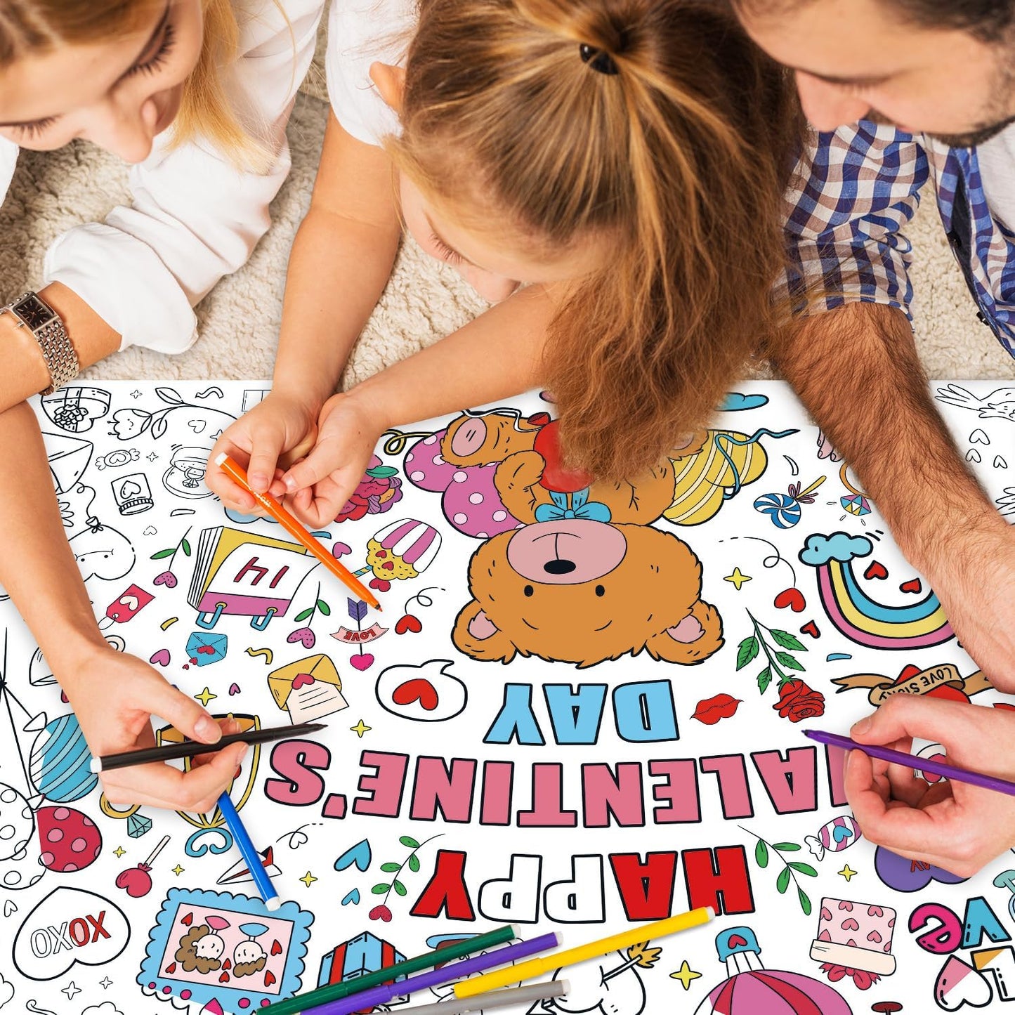 43.3x31.5 Summer Coloring Poster with Picture, Giant Cute Painting Poster, Large Coloring Tablecloth for Classroom Home Birthday Party Supplies Favor