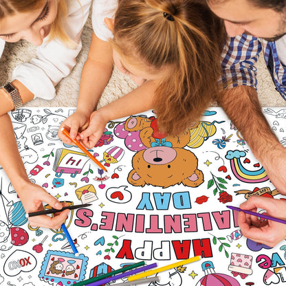 43.3x31.5 Summer Coloring Poster with Picture, Giant Cute Painting Poster, Large Coloring Tablecloth for Classroom Home Birthday Party Supplies Favor