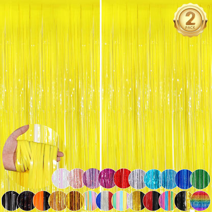 Black Fringe Curtain Party Streamers 2Pack 3.3x8.3 Ft Foil Fringe Backdrop Curtains for Birthday Wedding Bridal Baby Shower Halloween Decor Tinsel Streamers Black Party Decorations Door Streamers