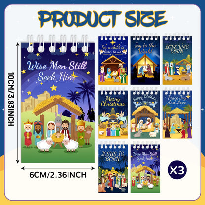 24 PCS Nativity Mini Notebooks, Christmas Religious Nativity Party Favors Happy Birthday Jesus Party Decorations Nativity Pocket Notepads Journal Memo Spiral Notebooks for School Classroom Rewards