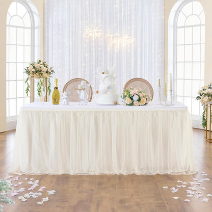 72inch Champagne Gold Tulle Table Skirts for Rectangle Round Tables, Gold Grim Ruffle Tulle Tutu Cloth Table Skirt 6ft for Wedding Birthday Party Cake Dessert Decor(No Top Cover)