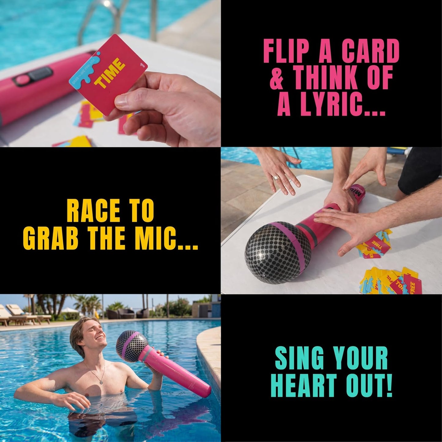 Lucky Egg Official Grab The Mic – Family Karaoke Board Game w/Foam Mic, 8+ Ages, 2-10 Players - Games for Bad Singers w/ 230 Lyrics (115 Cards)