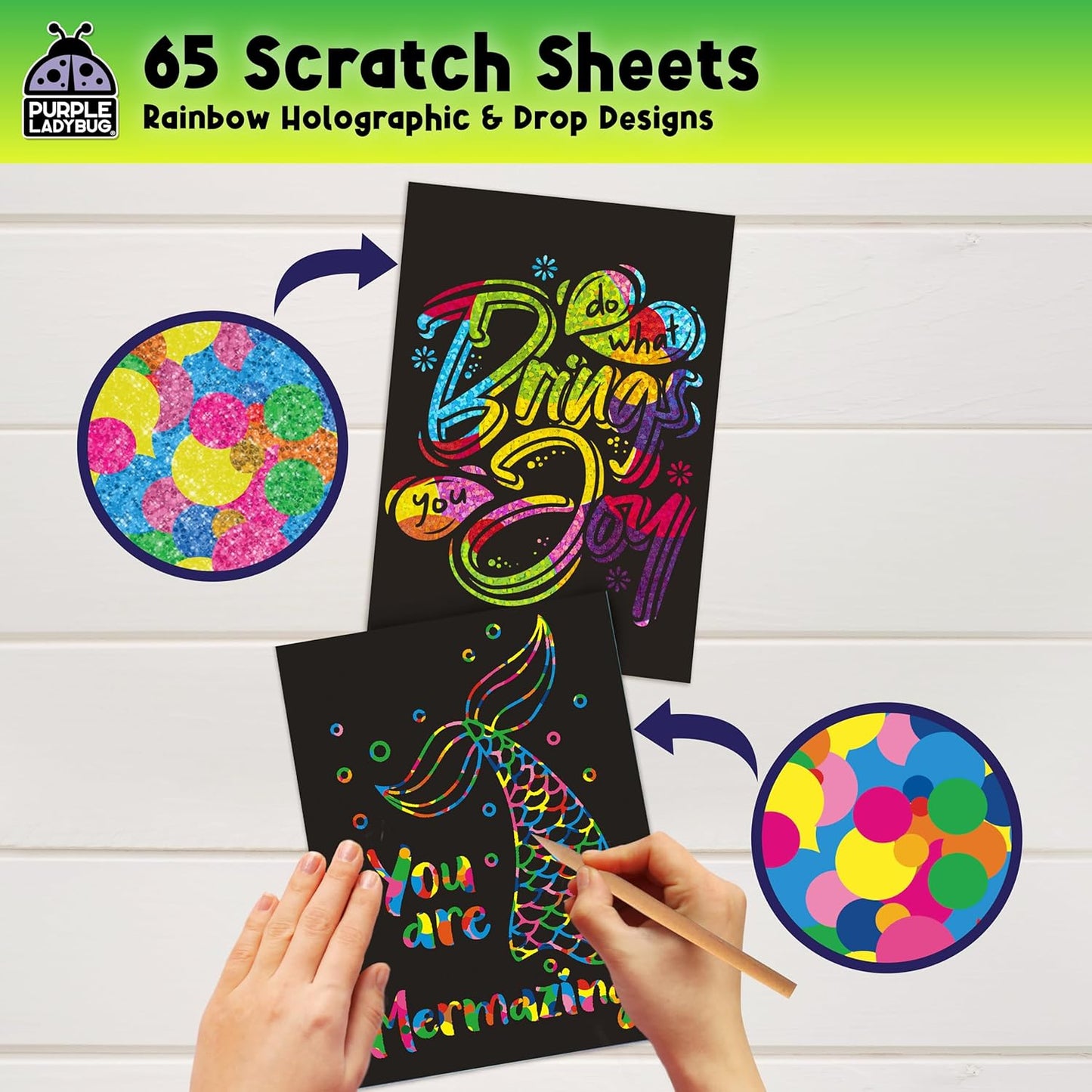 PURPLE LADYBUG Scratch Art for Kids - 150 Rainbow Scratch Art Mini Notes Arts and Craft Supplies, Crafts for Kids Ages 4-12, Mothers Day Note Cards, Kid Summer Activities for Camping & Summer Crafts