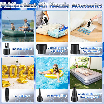 Togvu Electric Balloon Pump, 3-in-1 Portable Air Pump for Inflatables and Balloons, Dual Nozzle Balloon Blower Machine for Latex 260q Foil Balloons 110V Inflator Deflator for Pool Floats Air Mattress