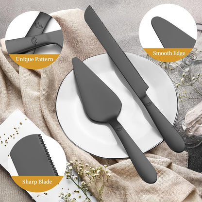 Cake Cutting Set for Wedding - Extended Cake Knife and Server Set Thickened Stainless Steel 13.0" Cake Cutter 10.49" Pie Spatula Great for Birthday Anniversary Christmas Gift 2 Pcs Silver