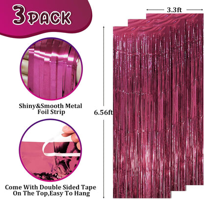 Voircoloria 3 Pack 3.3x8.2 Feet Gold Foil Fringe Backdrop Curtains, Tinsel Streamers, Fringe Backdrop for 2025 New Years Eve, Graduation, Birthday, Baby Shower, Gender Reveal, Disco Party - Colors A