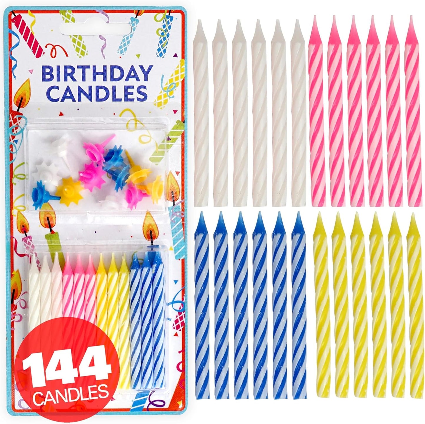 72-Count Birthday Candles Multicolored Spiral, Birthday Candles for Cake, Cupcake Candles, Party Celebration