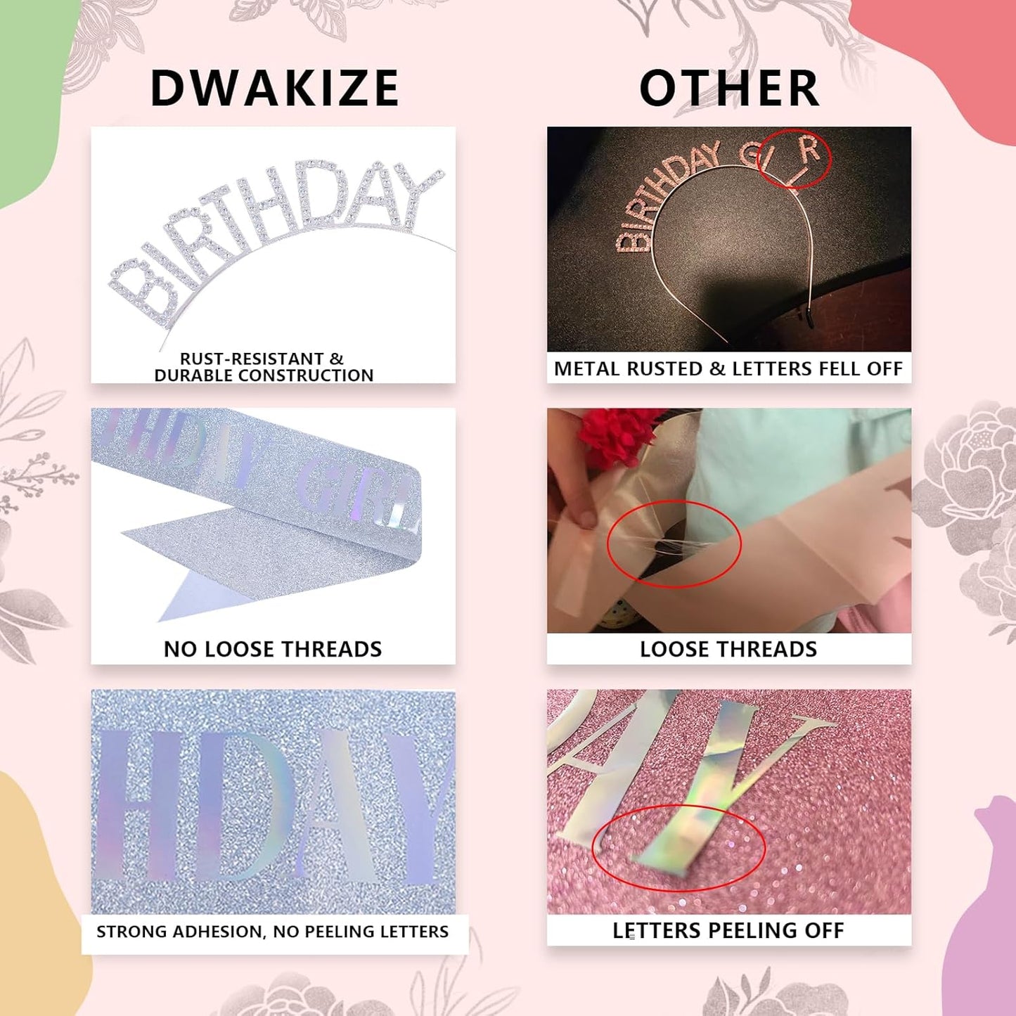 Birthday Sash and Crown Set for Women – Pink Glitter Birthday Girl Sash with Rhinestone Tiara Headband for Party Celebration Gift