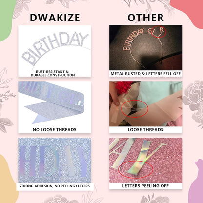 Birthday Sash and Crown Set for Women – Pink Glitter Birthday Girl Sash with Rhinestone Tiara Headband for Party Celebration Gift