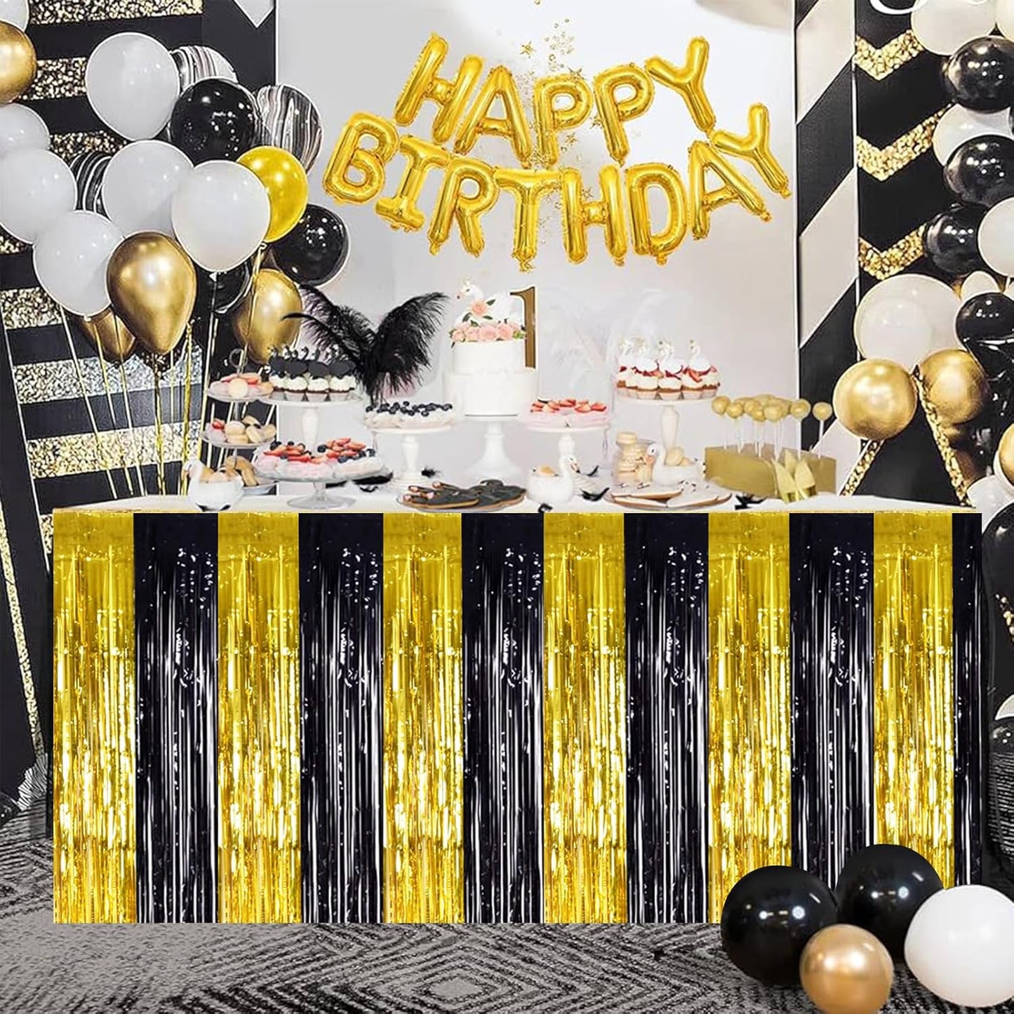 BEISHIDA 2 Pack Metallic Tinsel Foil Fringe Table Skirts for Rectangle & Round Tables Hot Pink Kids' Birthday, Holiday Cartoon Party Decorations for Birthday Valentines Baby Shower Festive Events
