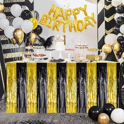 BEISHIDA 2 Pack Metallic Tinsel Foil Fringe Table Skirts for Rectangle & Round Tables Hot Pink Kids' Birthday, Holiday Cartoon Party Decorations for Birthday Valentines Baby Shower Festive Events