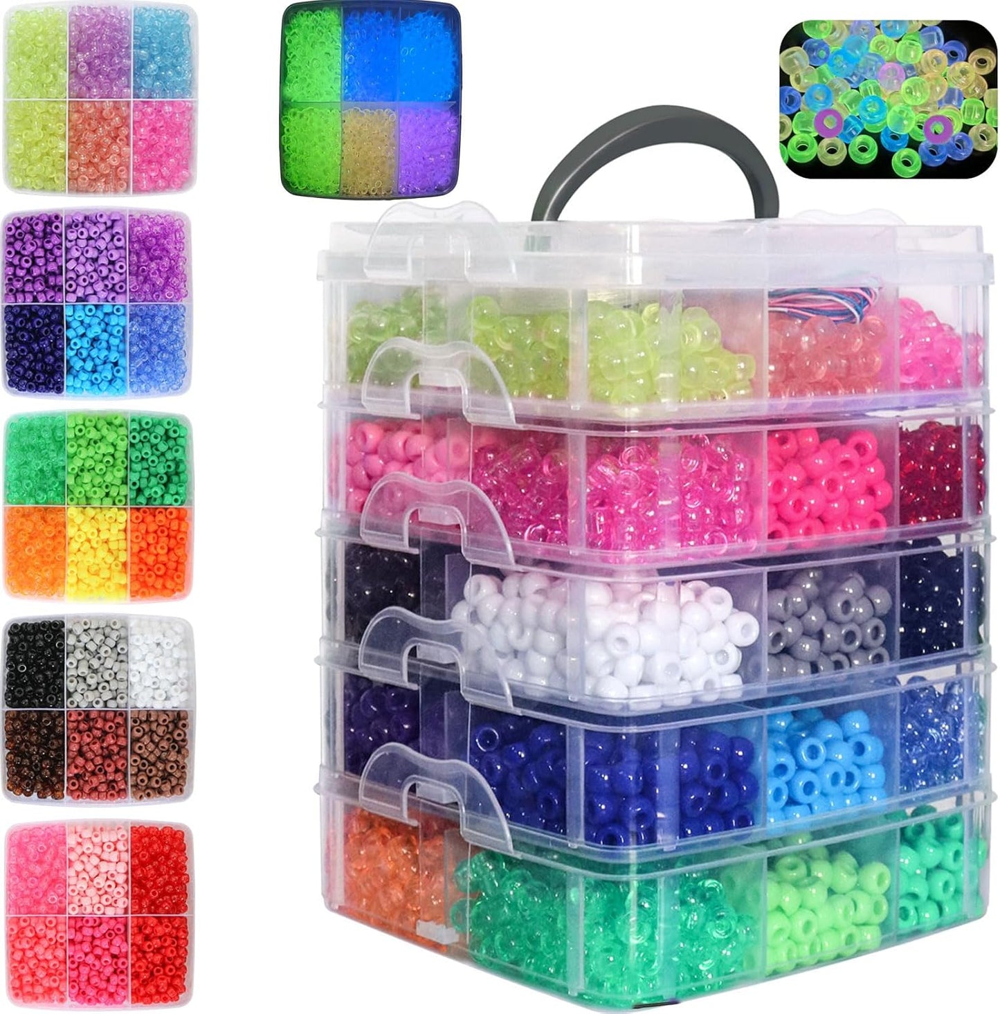 2400Pcs Glow in The Dark Pony Beads Bulk,20 Colors Rainbow Kandi Bead for Hair Braiding Friendship Bracelet Making Kandi Jewelry Key Chains DIY Crafts Chirstmas Gifts (2400PCS(20Color))