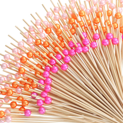 Reallnaive 600 Pcs Cocktail Pick Pearl Fancy Toothpick for Appetizer 4.7 Inch Long Skewer for Drink Fruit Food Bamboo Stick Wedding Bridal Shower Decoration Charcuterie Accessories (White)