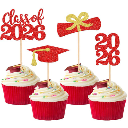 36 PCS 2026 Graduation Theme Cupcake Toppers Glitter Class of 2026 Grad Cap Diploma Cupcake Picks 2026 Graduation Theme Party Cake Decorations Supplies Deep Blue