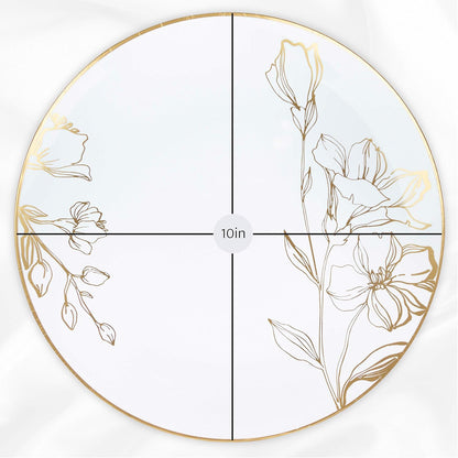 PLASTICPRO [16 OZ 20 Count] White Plastic Floral Design Party Soup bowls With Gold Rim Premium heavyweight Elegant Disposable Tableware Dishes