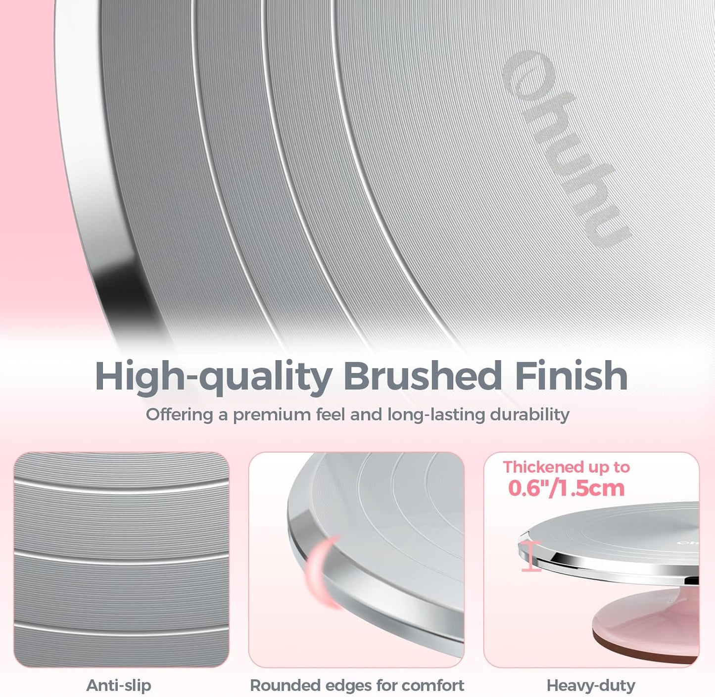 Cake Turntable, Ohuhu Aluminium 12'' Cake Decorating Kit Supplies Rotating Stand Revolving Spinner with 2 Icing Spatula 3 Comb Smoother