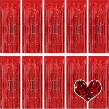10 Pack Silver Backdrop Curtain 3.2ft x 8.2ft Metallic Tinsel Foil Fringe Curtains Photo Booth Background for Birthday Party Decoration Baby Shower Engagement Wedding Christmas Decoration (Silver)