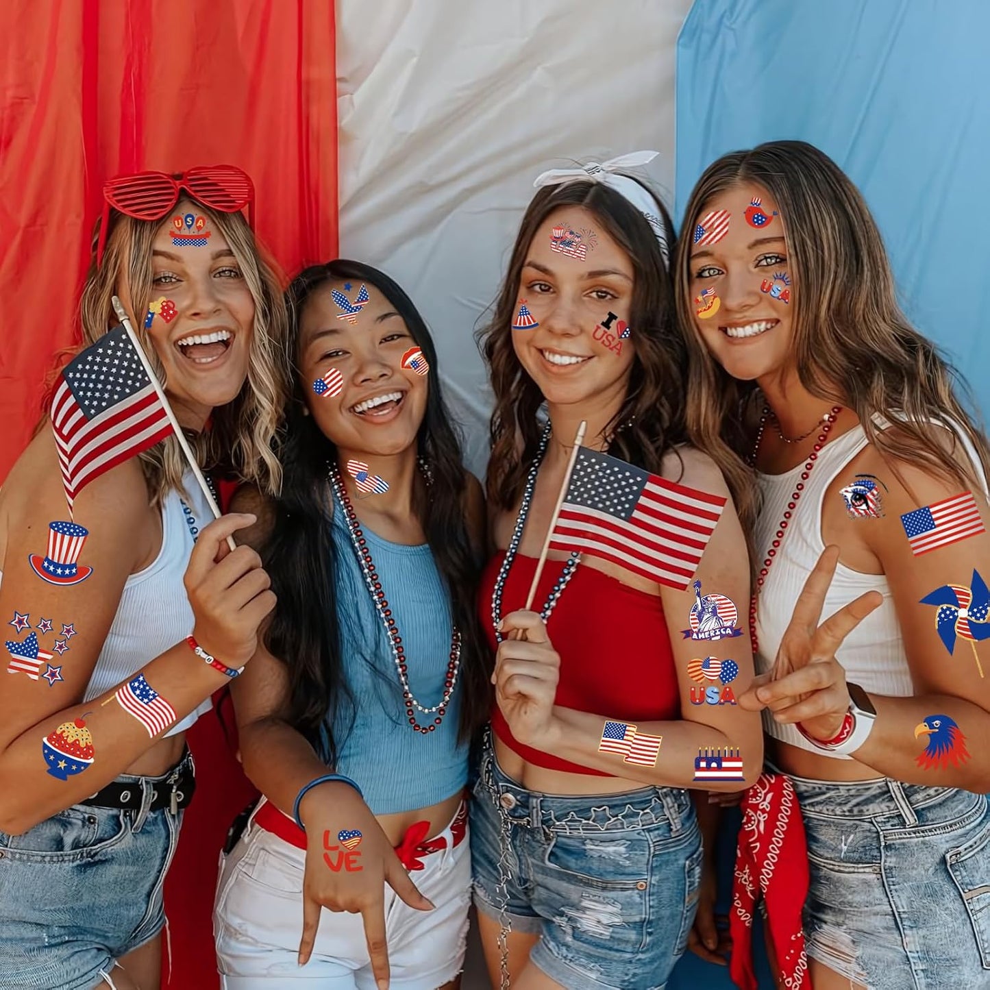 180Pcs Patriots-Tattoos Red-White and Blue - 4th of July American USA Flag Tattoos Individually Sheets Fourth of July Stickers Independence/Memorial/Labor Day Party Decorations Favors