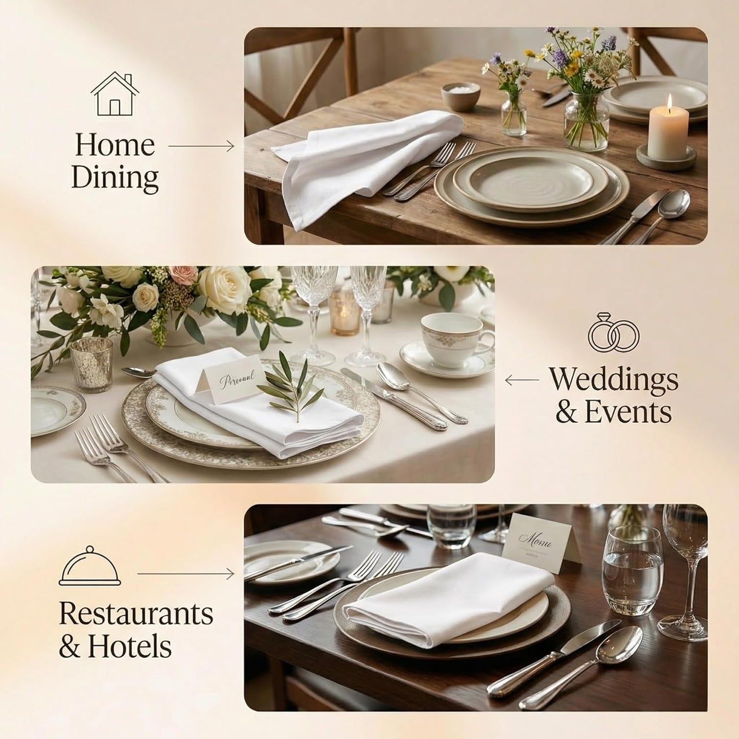ACCENTHOME Natural Cotton Linen Napkin Set of 12 18x18 inch Dinner Napkins - Washable Soft Premium Hotel Quality Reusable Hemmed Edges Napkins Perfect Table Linens for Family Dinners, Weddings