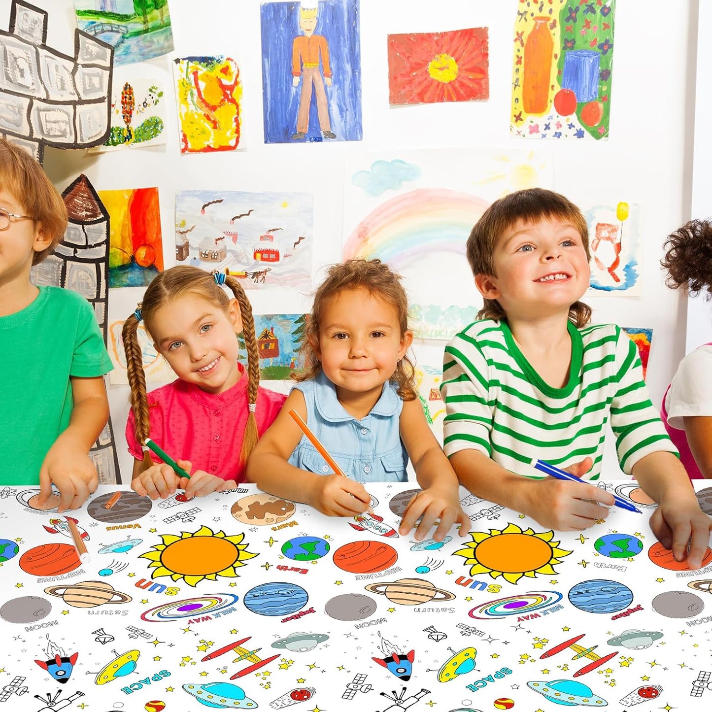 Giant Construction Party Coloring Tablecloth for Kids - Huge Construction Theme Table Cover Large Dump Truck Vehicle Painting Poster for Children Birthday Party Supplies 54x108 Inch