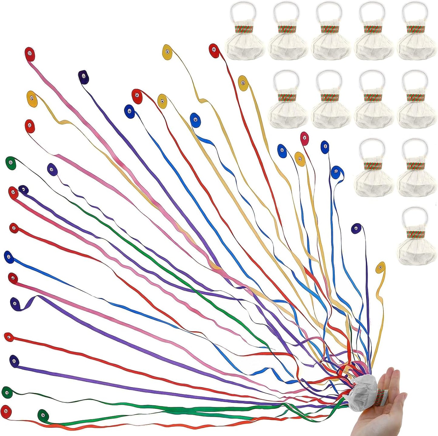 12 pcs Confetti Popper Hand Throw Streamers, No Mess Colorful Streamer Poppers, for Baby Shower, Party Celebrations, Wedding, Birthday (White)