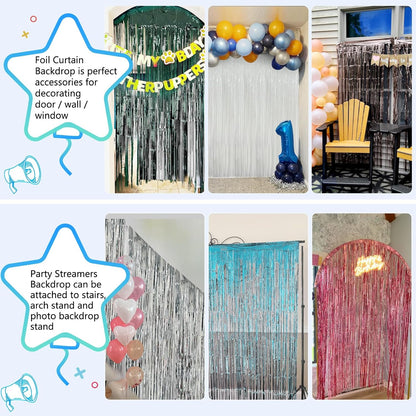 2 Pack Foil Curtain Backdrop Curtains Silver Tinsel Door Streamers Birthday Party Decorations Photo Booth Props for Disco Party Graduation Wedding Baby Shower Bachelorette Christmas Gender Reveal
