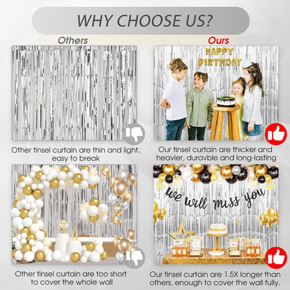 Birthday Party Decorations: 3 Pack 3.3 x 9.9 ft Gold Foil Fringe Curtains Party Supplies, Tinsel Curtain Backdrop for Parties/Birthday/Photo Booth
