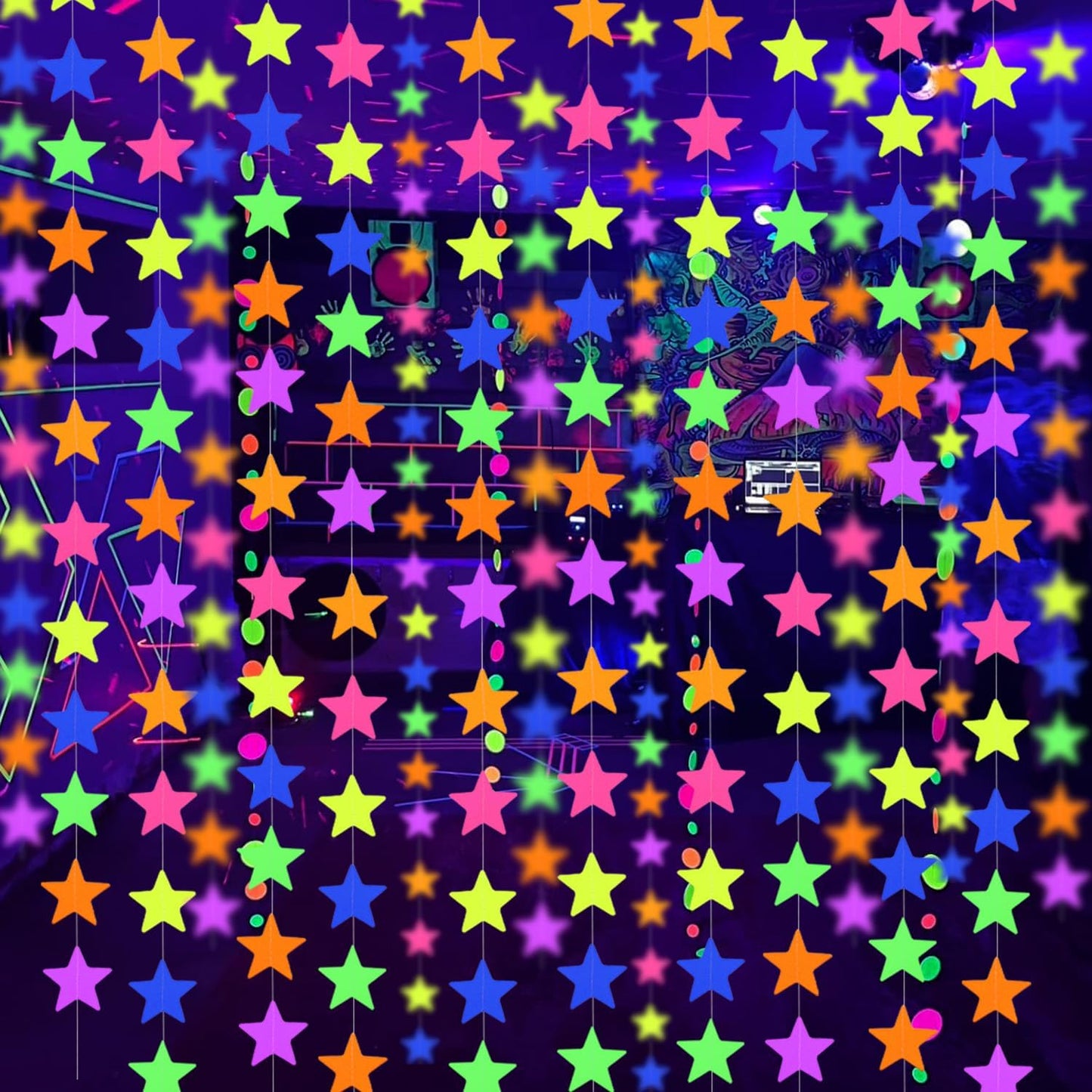 56 Pieces Rainbow Hanging Swirl Decorations Neon Swirl Streamers UV Neon Garland Ceiling Decorations Glow in The Dark Neon Party Supplies and Decorations Black Light Party Kit for Birthday Wedding