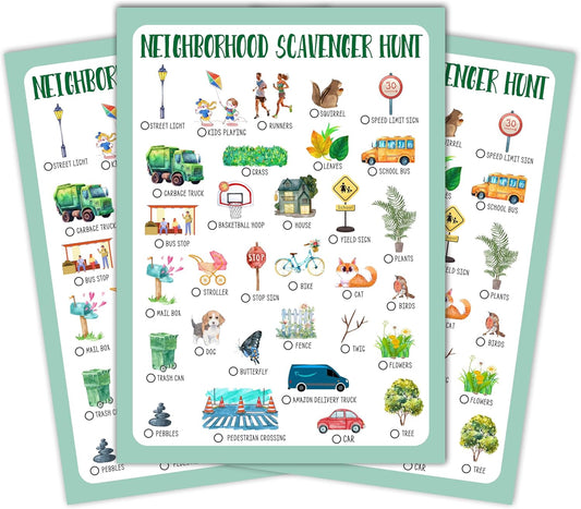Neighborhood Scavenger Treasure Hunt Game Cards, Outdoor Garden Yard Park Treasure Hunt Games, Street Theme Holiday Birthday Party Supplies Activities(25 Game Cards), 03
