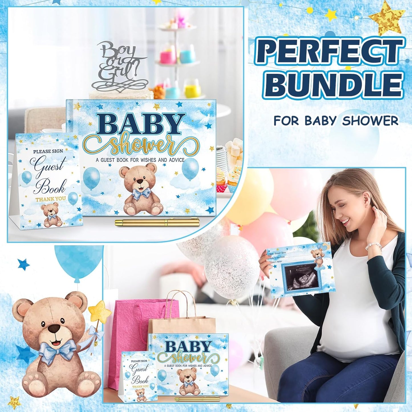 Fuyoooo 27 Pcs Safari Animal Baby Shower Guest Book Set Baby Shower Sign in Guest Floral Book Place Table Cards with Gold Pen Adhesive Photo Corner for Birthday Party