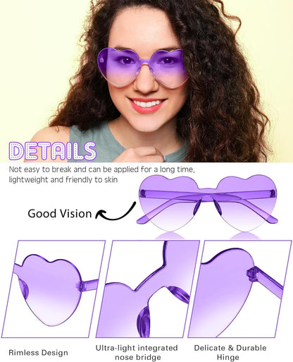 Frienda 8 Pairs Heart Shaped Sunglasses for Women Rimless Heart Glasses Candy Color Sunglasses for Party Favor