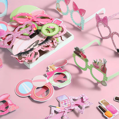 32 Pcs Spa Party Favors Paper Glasses Makeup Paper Eyeglasses Frames Spa Photo Booth Props Selfie Props for Makeup Birthday Party Decorations