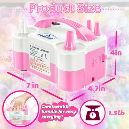 Anordsem Electric Balloon Air Pump: Polypropylene Plastic Case with Dual Nozzle - Quick Inflating for All Balloons at Home - Blower Machine Knotter/Ribbon for Parents Party DIY Decoration