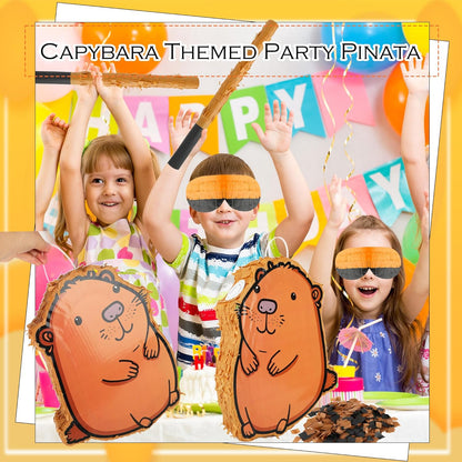 15 x 12 x 2.8 Inch Capybara Pinata Set with Cute Capybara Animal Pinata Stick Blindfold Confetti for Adults Kids Birthday Animal Party Game Supplies Favors