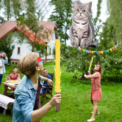 Sotiff Cat Piñata, Cat Party Piñata Game Set, Kitten Theme Piñata Pet Birthday Decoration with Bat Stick Blindfold Mask for Kitten Theme Pet Birthday Party Piñata Decoration Supplies(Orange)