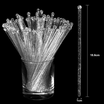100 Pieces Disposible Plastic Round Top Crystal Swizzle Sticks (Red)