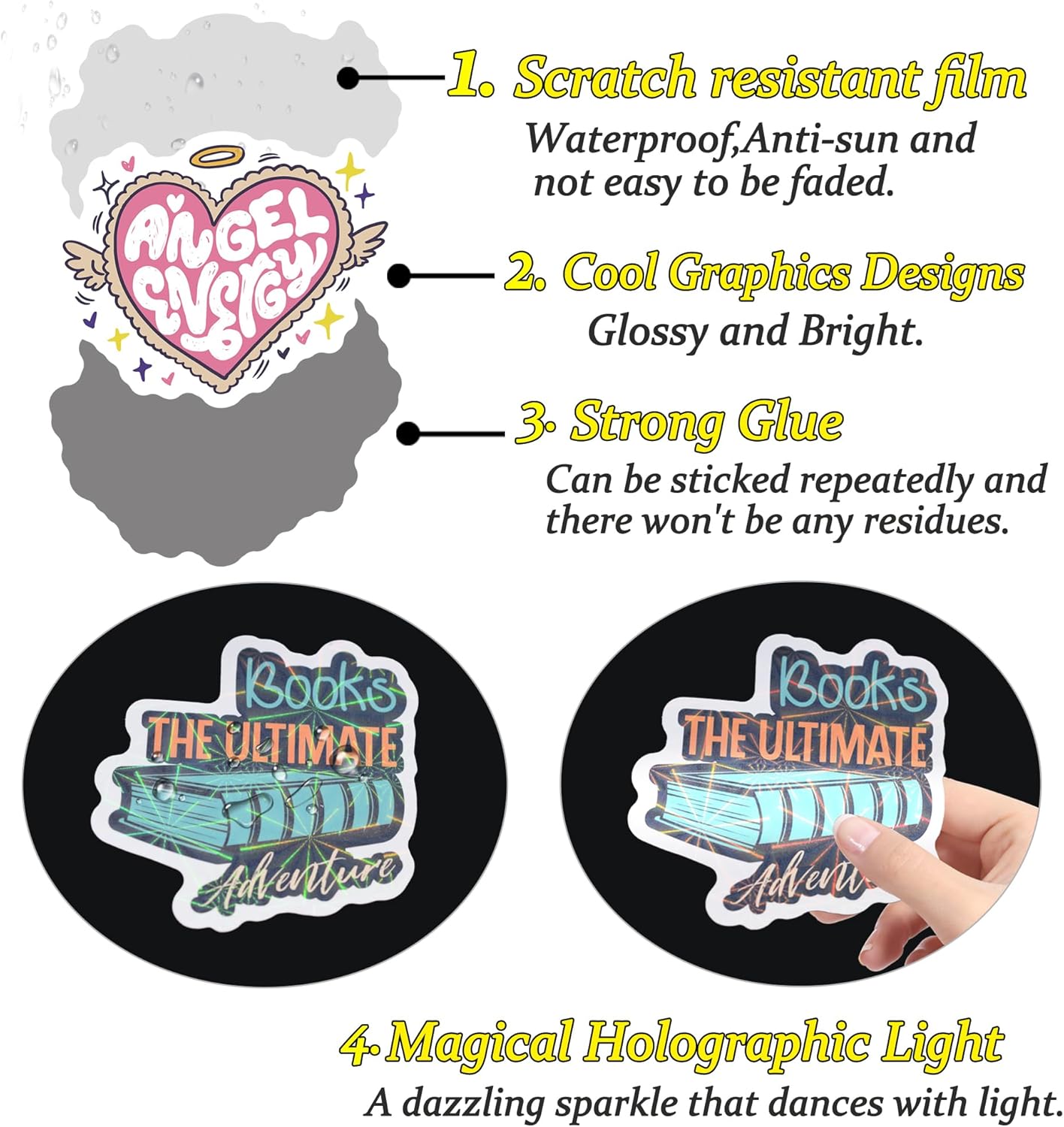 QTL Neon Stickers for Teens & Students Prizes, Waterproof Vinyl Party Favor Stickers, School Rewards, Water Bottle and Laptop, 50PCS - Colors B