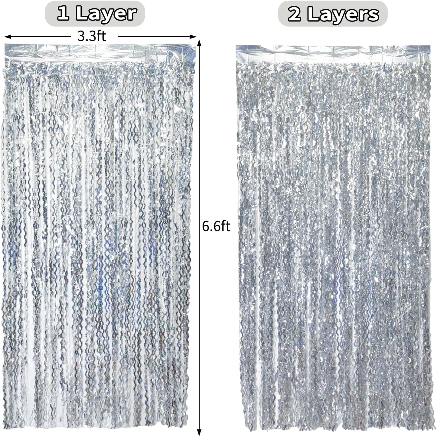 4 Pack Wavy Champagne Gold Metallic Tinsel Foil Fringe Curtains Backdrop - 3.3X6.6ft Foil Fringe Backdrop for Parties | Door Streamers for Birthday | Photo Booth Backdrops Party Decor